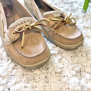 Sperry Topsider Slip Ons Gold Accents 9.5